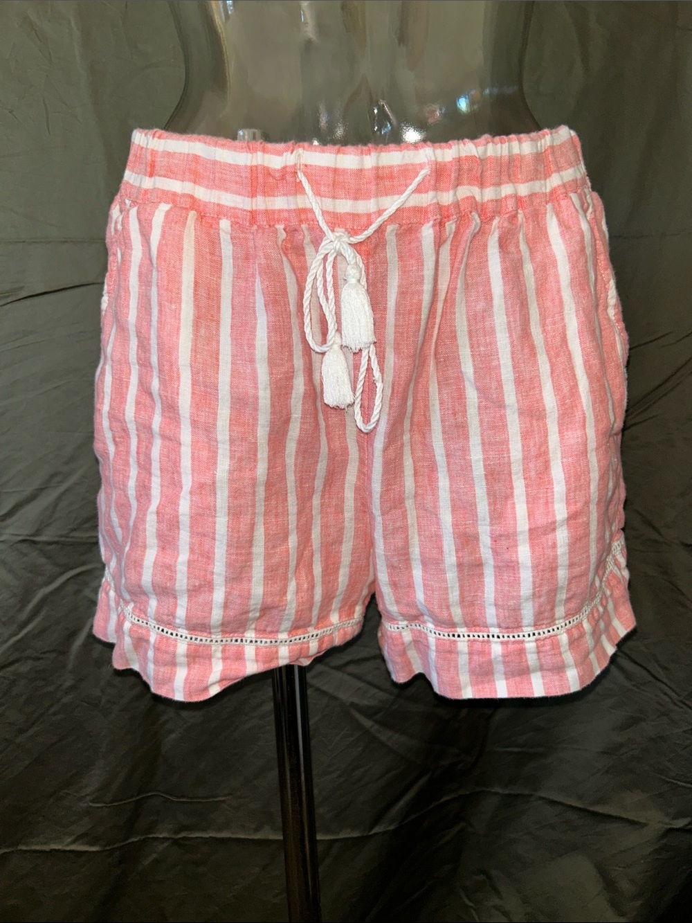 C&C California Pink and White Striped Tassel Drawstring Shorts